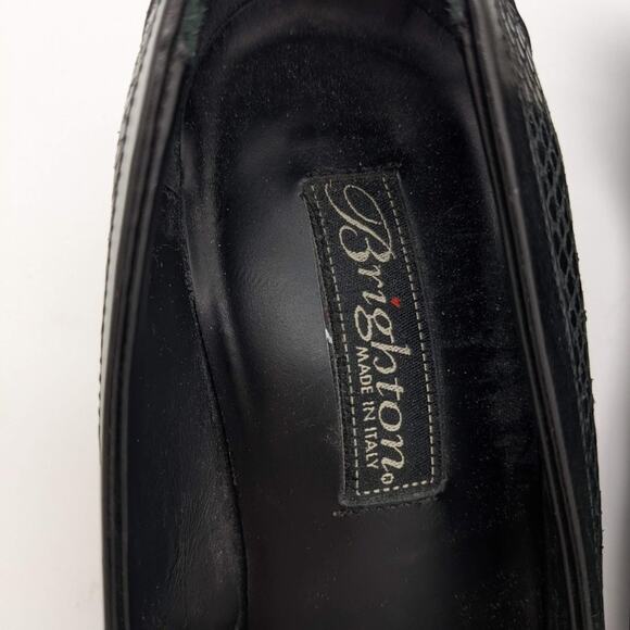 Brighton Black Leather Open Toe Wedges Silver Buckle Detail Size 8 - Picture 11 of 11